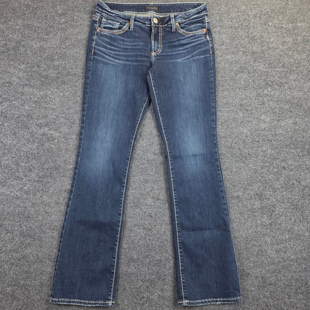 Silver Suki Slim Boot Jeans Women's 31 L33 Dark Wash Mid Rise Denim Stretch Blue